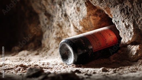 Old wine bottle in a cave