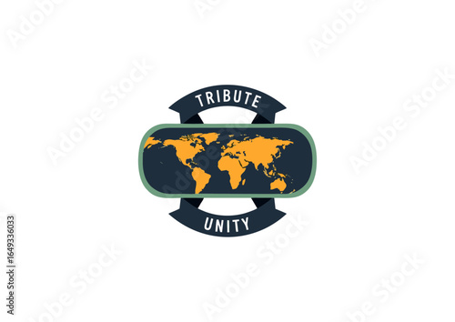 ribbon with world map inside, tribute and unity