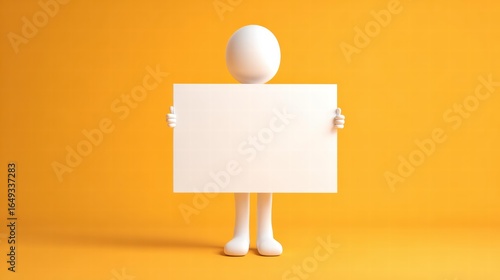 White three-dimensional character holding blank board with thumbs-up on orange background, positive feedback concept for education or UI.