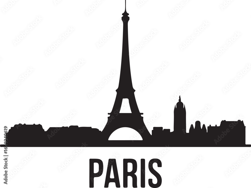 Fototapeta premium Paris Skyline Silhouette Vector on White Background
