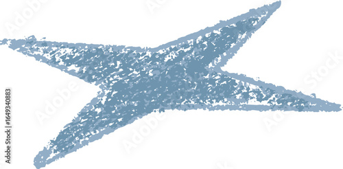 Hand-drawn star with chalk and pastel pencil texture. Doodle grunge cute sticker for collage. Kids color drawing of blink and twinkle. Retro sparkle