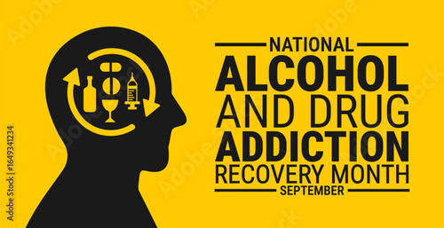 National Alcohol and Drug Addiction Recovery Month background, banner, card or poster design template is observed every year during September, to raise awareness about the mission. Vector illustration
