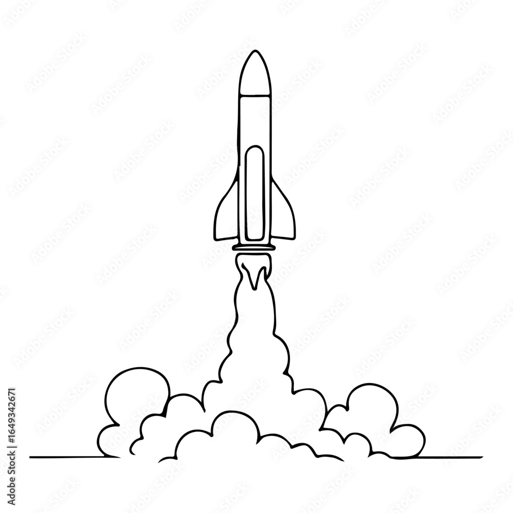 Fototapeta premium Continuous Line Drawing of Rocket Launch – Minimalist Space Shuttle Illustration
