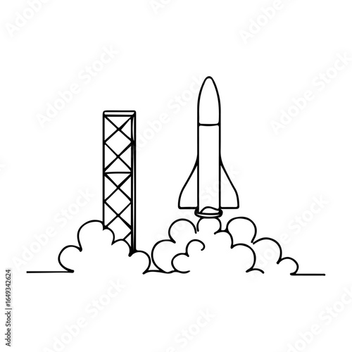 Continuous Line Drawing of Rocket Launch – Minimalist Space Shuttle Illustration