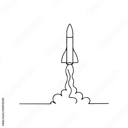 Continuous Line Drawing of Rocket Launch – Minimalist Space Shuttle Illustration
