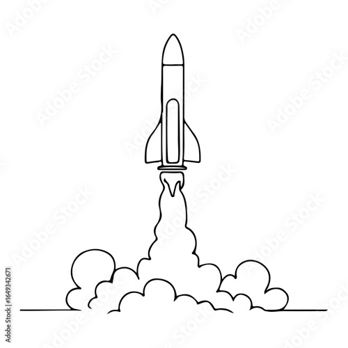 Continuous Line Drawing of Rocket Launch – Minimalist Space Shuttle Illustration