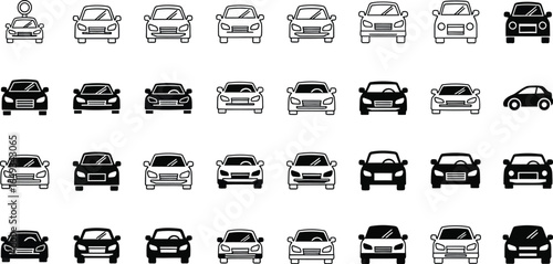 Car Icons, Black and White, Transportation and Automotive Industry