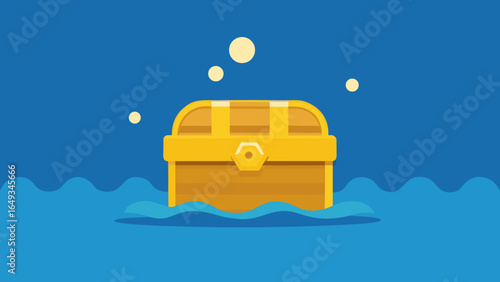 Flat Design Underwater Treasure Chest Gold Coins