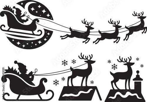 Santa's sleigh rides through starry night sky