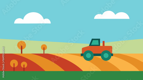 flat style farmers field tractor crops