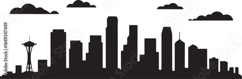 Seattle Washington Skyline Horizontal Banner Vector Silhouette