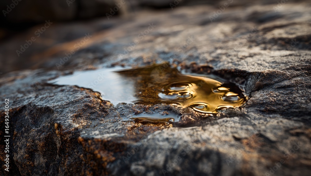 Fototapeta premium Golden puddle on rough stone