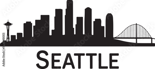 Seattle Washington Skyline Horizontal Banner Vector Silhouette