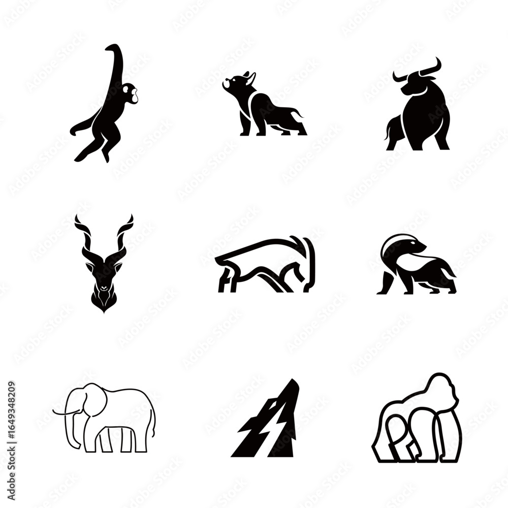 Fototapeta premium Silhouette Icons of Various Wild Animals