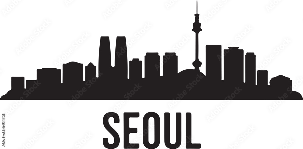 Fototapeta premium Seoul Skyline Silhouette Vector on White Background