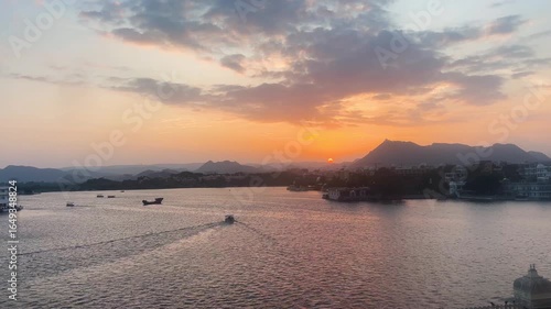 Lake Pichola at evening, Udaipur city of lakes at evening, Udaipur lake at evening, Udaipur city, Rajasthan, india