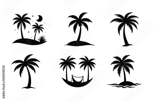 Black Palm Tree silhouette vector, Set of Palm Tree silhouette 