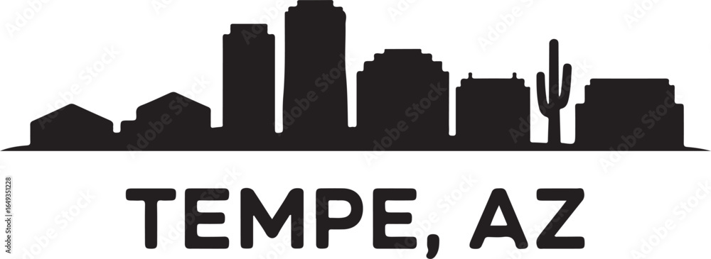 Fototapeta premium Tempe Arizona Skyline Silhouette Vector on White Background