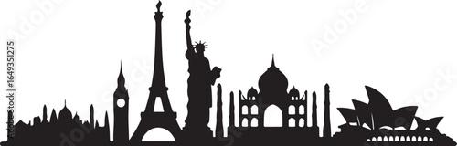 Iconic world landmarks silhouette travel montage