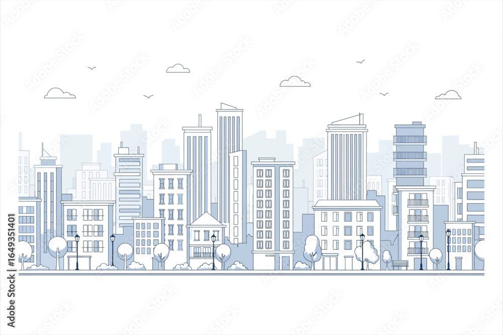 Fototapeta premium Cityscape Illustration with Buildings