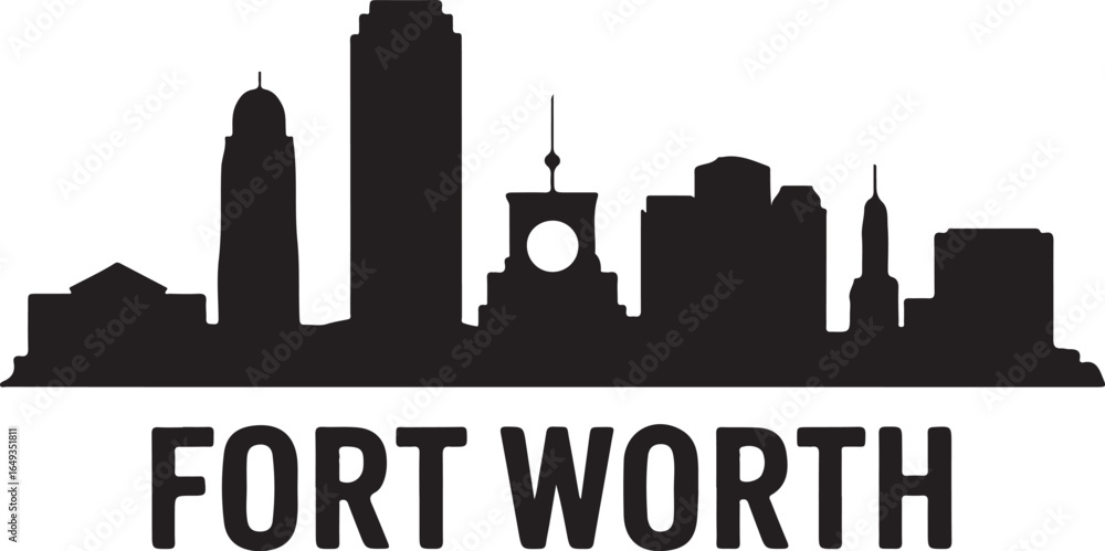 Fototapeta premium Fort Worth Skyline Silhouette Vector on White Background