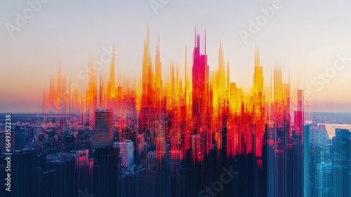 glitch art skyline with shifting geometry