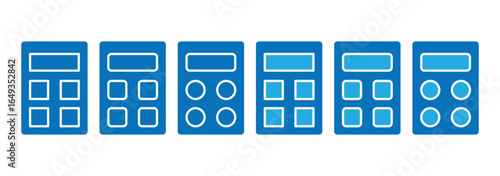 Calculator Icon Set. Calculating icon vector isolated on white background. Business, banking and School or Education, Accounting Tools Blue Vector Icon. 