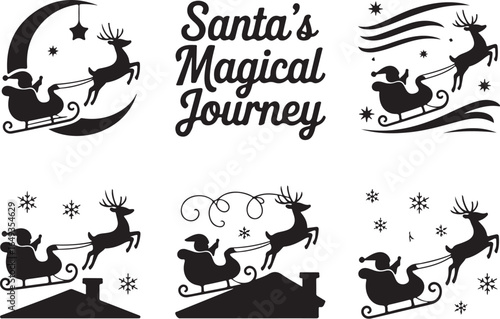 Santa's magical journey with reindeer and sleigh illustrations