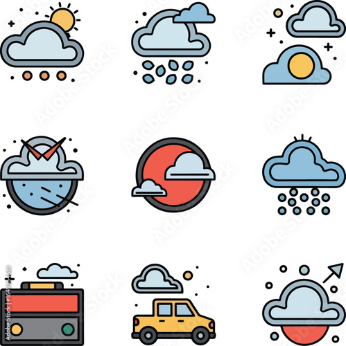 Weather Symbols Cute Style Simple Outlines Various Conditions Forecast high quality professional