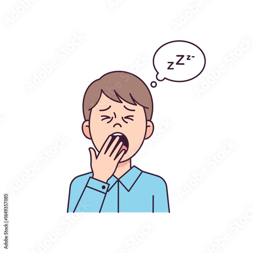 A sleepy cartoon man with brown hair yawning widely covering his mouth with his hand and a ZZZ thought bubble.