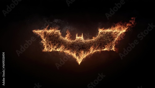 Fiery bat symbol against a dark background