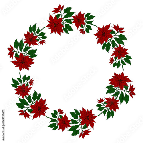 Beautiful red poinsettia flower, traditional Christmas plant symbol of the holiday season. Festive winter illustration greeting cards, invitations, decorations, posters, clipart