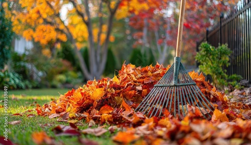 Autumn leaves piled high, raked ready for removal