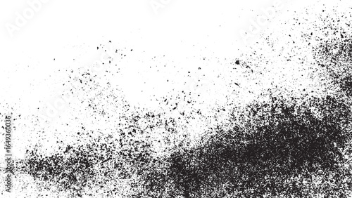 Isolated coal dust and black powder texture on white clean surface. Black coal powder texture background isolated on white top view. 