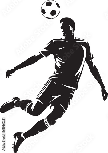 Dynamic soccer player heading ball in mid-air action