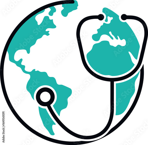 3d world health day stethoscope around world