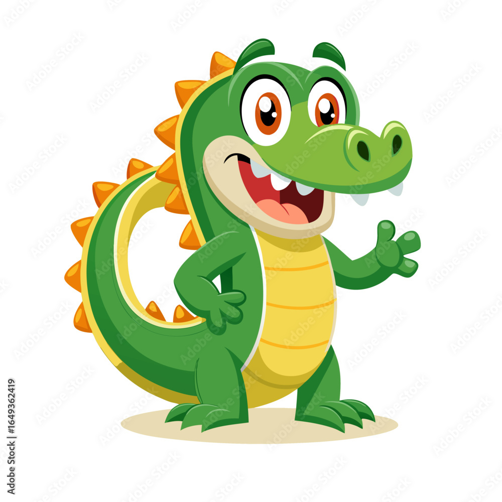 Obraz premium Playful Alligator Character with Giant Alphabet O, Fun Kids Illustration, Educational Animal Cartoon, Colorful Children’s Book Art Design