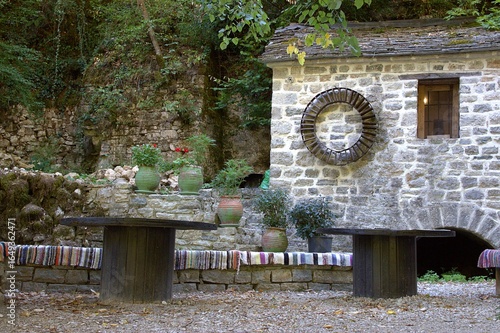 Old water mill transformed into a cafe at Kouiasa, Tzoumerka, Epirus, Greece