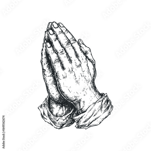 Vintage Sketch of Clasped Hands in Prayer