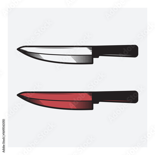 Vector Pop Art Kitchen Knife and red Knife Illustration with Retro Halftone Style