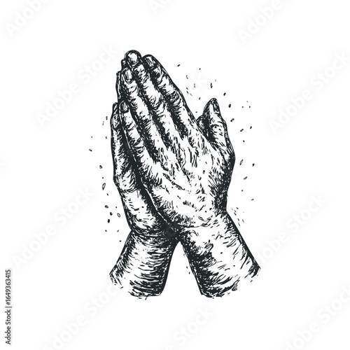 Sketch of Clasped Hands in Prayer Gesture on White Background
