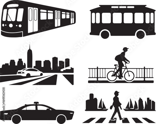 Urban transport icons city life transportation modern commute