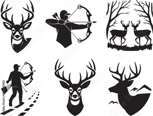 Archery hunter and deer silhouettes for outdoor adventure