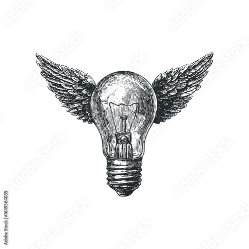 Winged light bulb symbol representing innovation and inspiration
