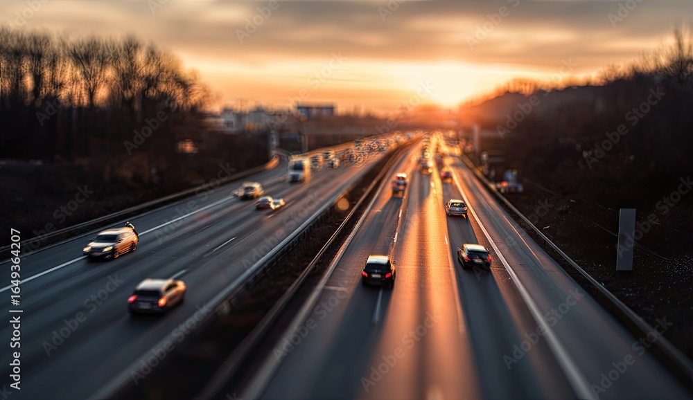 Obraz premium Highway at sunset, traffic