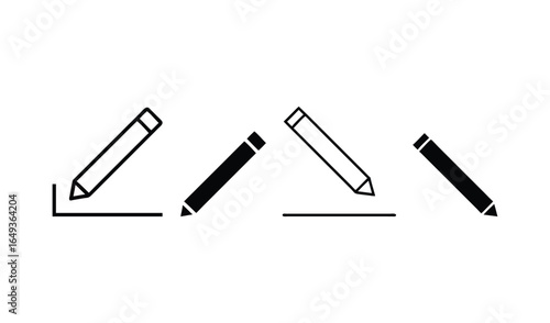 Four stylized pencils in different orientations drawing lines