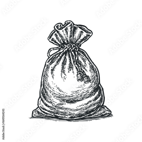 Hand-drawn sketch of a drawstring sack with tassels