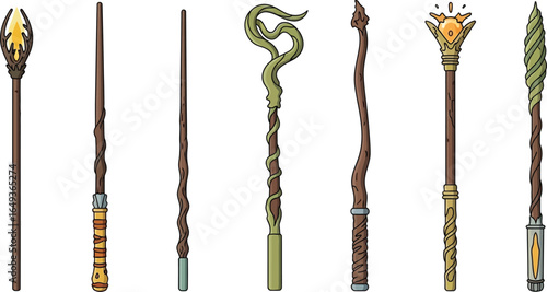 Ssorted magical wands, wizardry, fantasy VECTOR