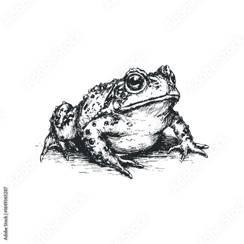 Detailed ink sketch of a bumpy toad resting on a textured surface