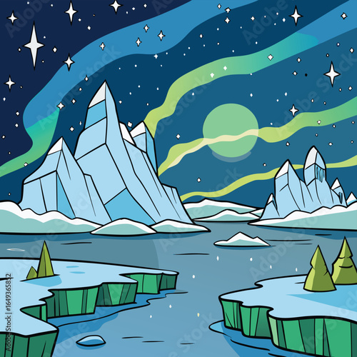 northern lights over icebergs  .eps
